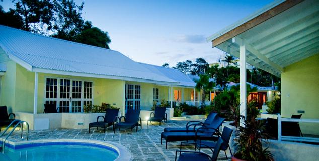 Pool courtyard at dusk