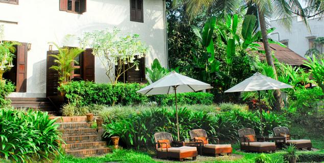 Relaxing gardens with loungers